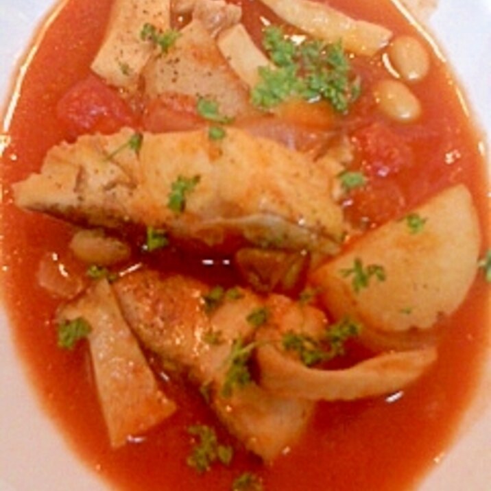 長芋と白身魚のトマトスープ